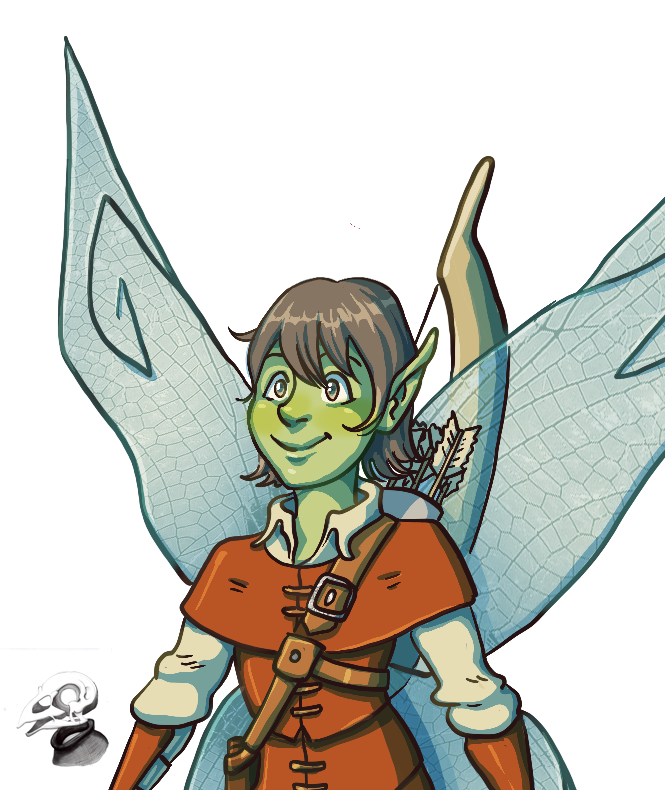 skullchicken's tweet photo. #earthdawn-gang part 5: Elfo! This #windling was named after an Elf, since his mom was saved from geeting wheeled over by  a cart by one when she was pregnant with him. Unfortunately, she didn't catch his name. And also she confused "Elf" with "Lizardfolk".

#ttrpg #pnpde #fairy https://t.co/8aMzQ9Zwrs