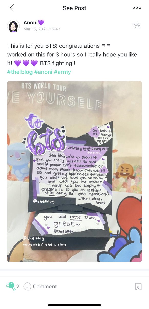 thelblog_'s tweet photo. Hey :D I made this for #bts and hope they see it! Please cheer it on Weverse (use the #thelblog to find it!) tysm ๐
#GRAMMYs #BTSGrammy #LightUpBTS #BTSOurGreatestPrize #StreamDynamite #Dynamite1B #SetTheNightAlightBTS #WeLoveYouBangtan #BTSLightItUp #ThankYouBTS #BTS_twt https://t.co/HuLO1Hm7wU