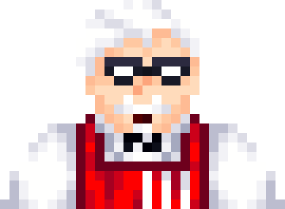 JustTheBronze's tweet photo. I made the kfc guy but it's pixelart
#pixelart https://t.co/d9ciX5z2ms