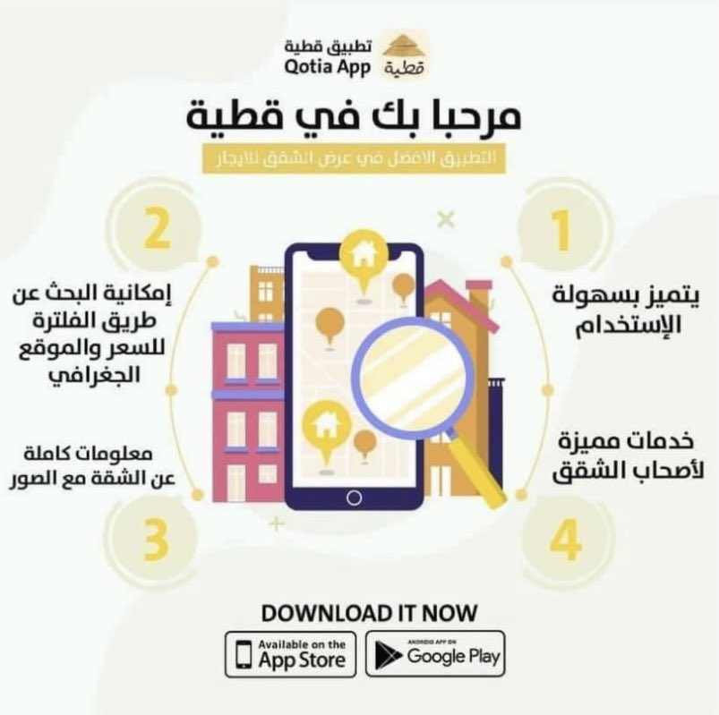 Qotiaaa's tweet photo. جشع السماسره كتر والواحد بقى بتعب عشان يلقى شقه عشان كده عملنا تطبيق قطيه اللي هو عباره عن تطبيق بلم ليك شقق من جميع انحاء العاصمه و كل العليك تختار الشقه الفي بالك بدون اي عمولات سارع بتحميل التطبيق من Play store or app store 
عن طريق كتابه"قطيه او Qotia"
مشروع شبابي جديد ريتويت https://t.co/hgCdThGwPZ