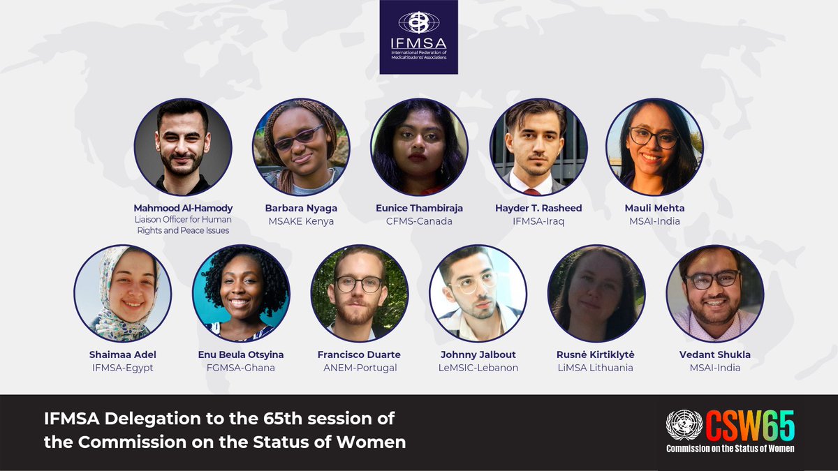 IFMSA's tweet photo. IFMSA will participate in the 65th session of the Commission on the Status of Women (CSW), taking place virtually starting today, 15th March, until 26th March.

Follow our delegation's attendance of the CSW65 through the upcoming days!

#CSW65 #Beijing25 https://t.co/UFWEQsdxv6