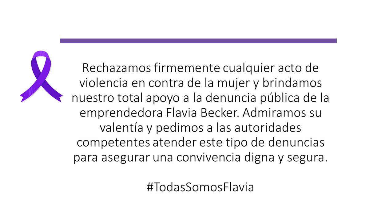 MariaLauraCuya's tweet photo. 1. Rechazamos firmemente cualquier acto de violencia en contra de la mujer y brindamos nuestro total apoyo a la denuncia pública de la emprendedora Flavia Becker.
#TodasSomosFlavia
#Meftech #WomenMakers #MujeresFintech @We_Fintech @MujeresyFintech @mujerfintechperu https://t.co/ZhJnYsEKN0