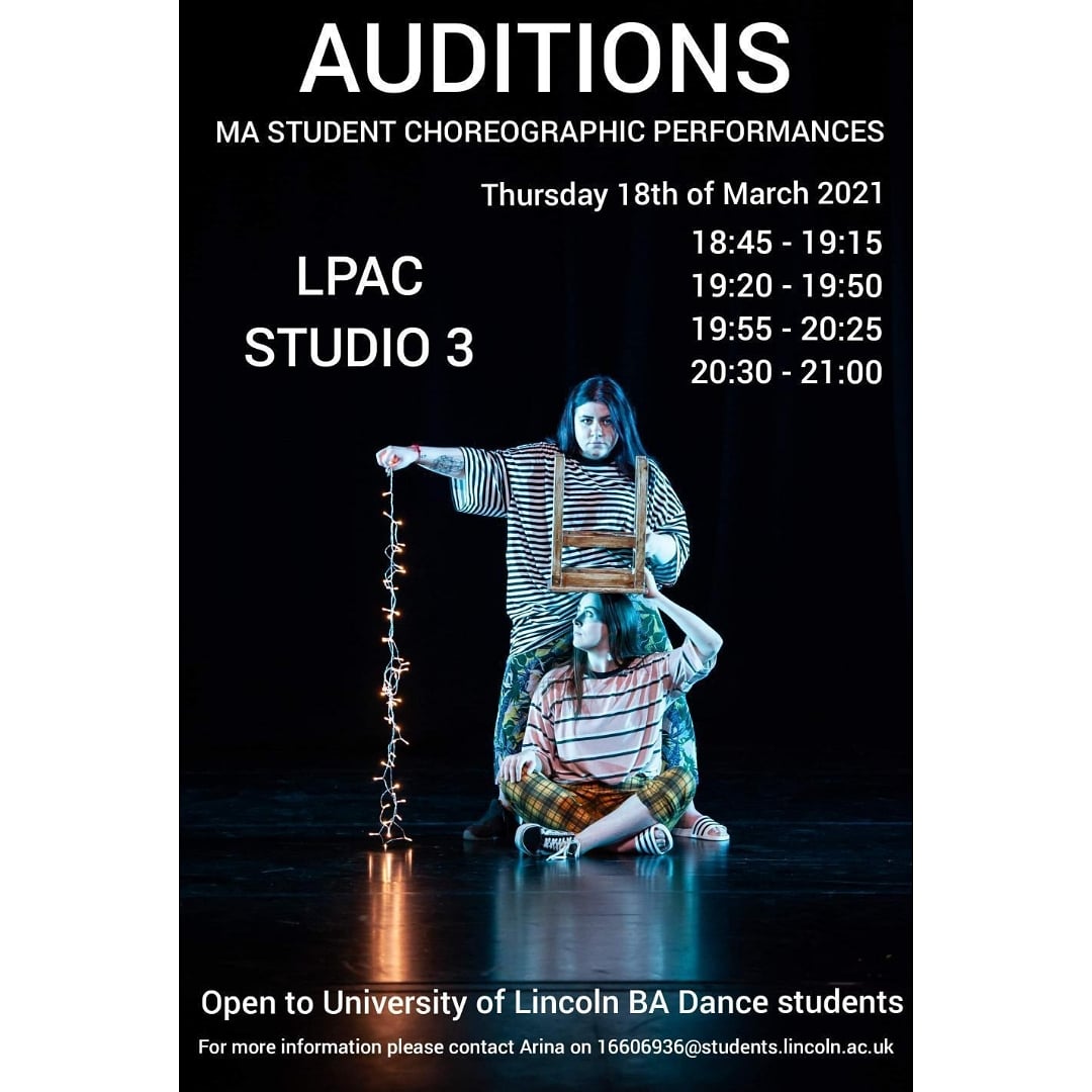 UoL_Dance's tweet photo. Our MA students are holding auditions for 4 new pieces of work that will be shown during the performance fortnight!  

Head to our Insta or FB to sign up!

#dance #auditions #postgraduate #performance #choreography https://t.co/DPEENsnBdy