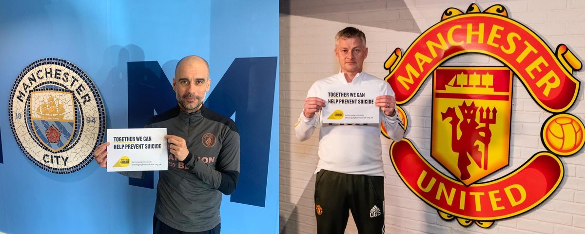 MayorofGM's tweet photo. Pep Guardiola of @ManCity and Ole Gunnar Solskjaer from @ManUtd are #shiningalightonsuicide, because it affects us all.

Encourage someone to talk before suicide seems their only option.

Find out more about the important new campaign.

Visit 👇
https://t.co/k1m5CTYhIb https://t.co/dYILBhsQeW