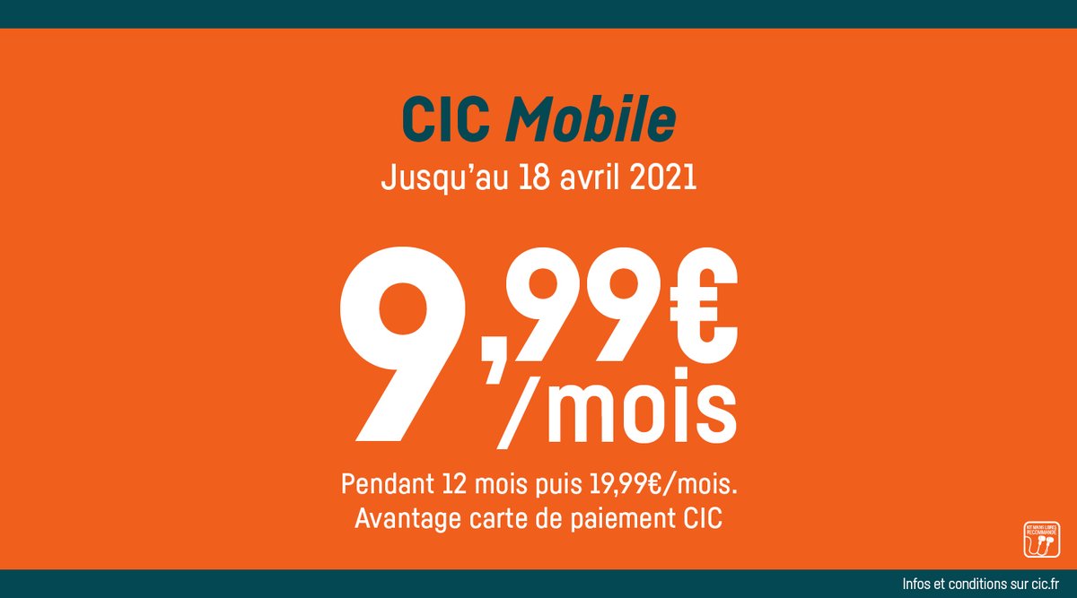 cic's tweet photo. 📱 Jusqu’au 18 avril 2021, découvrez notre forfait #CICMobile100Go à 9,99€/mois sans engagement !
Pour en savoir plus et bénéficier de l'offre, rendez-vous vite dans l'agence CIC la plus proche ou sur https://t.co/D4pQWtVrSX https://t.co/mZWNKBtQwd