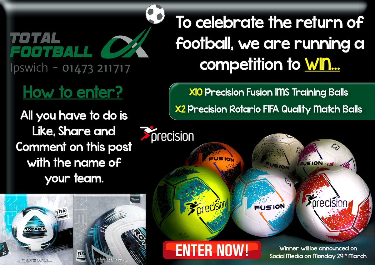 *COMPETITION*

Like share &amp; comment with your team name to be in with a chance of winning 10 x Precision Fusion IMS training balls &amp; 2 x Precision Rotario FIFA match balls to celebrate the return to football ⚽️⚽️⚽️
Winner announced 29th March <a href="/PrecisionGk/">Precision GK & Training</a> #giveaway #competition