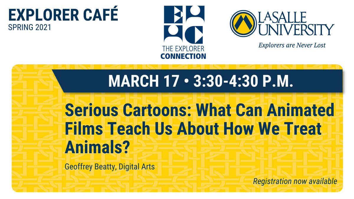 ExplorerCafe's tweet image. Join @LaSalleUniv @lasallecom Digital Arts Professor Geoffrey Beatty for this week's @ExplorerCafe. Register here lasalle.zoom.us/meeting/regist…
