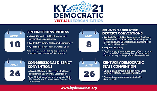 KyDems's tweet photo. Want to be part of the Democratic Party at the local and/or state level? Here is your chance!

The participation form to nominate someone or vote in precinct conventions is open now until April 12. Sign up here https://t.co/4lU9uUrvd3 or call 833-468-6835. https://t.co/JntNxQfw7h