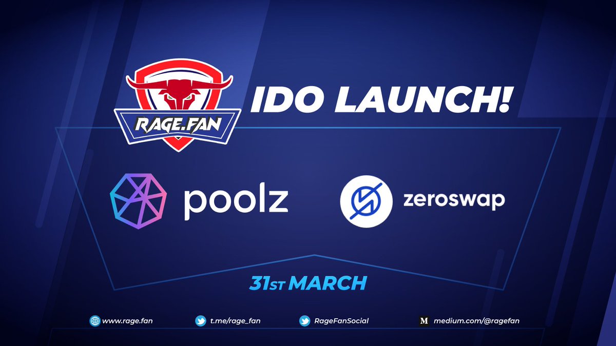 🚨Public Sale Announcement🚨

Mark your dates📅

$RAGE will launch on both Poolz and Zeroswap on 31st March💥

$RAGE
<a href="/Poolz__/">Poolz Finance | We’re Hiring!</a> <a href="/ZeroSwapLabs/">ZeroSwap</a> 
#RageFan #SportsFantasy #Blockchain #PublicSale #CryptoSale #CryptoNews