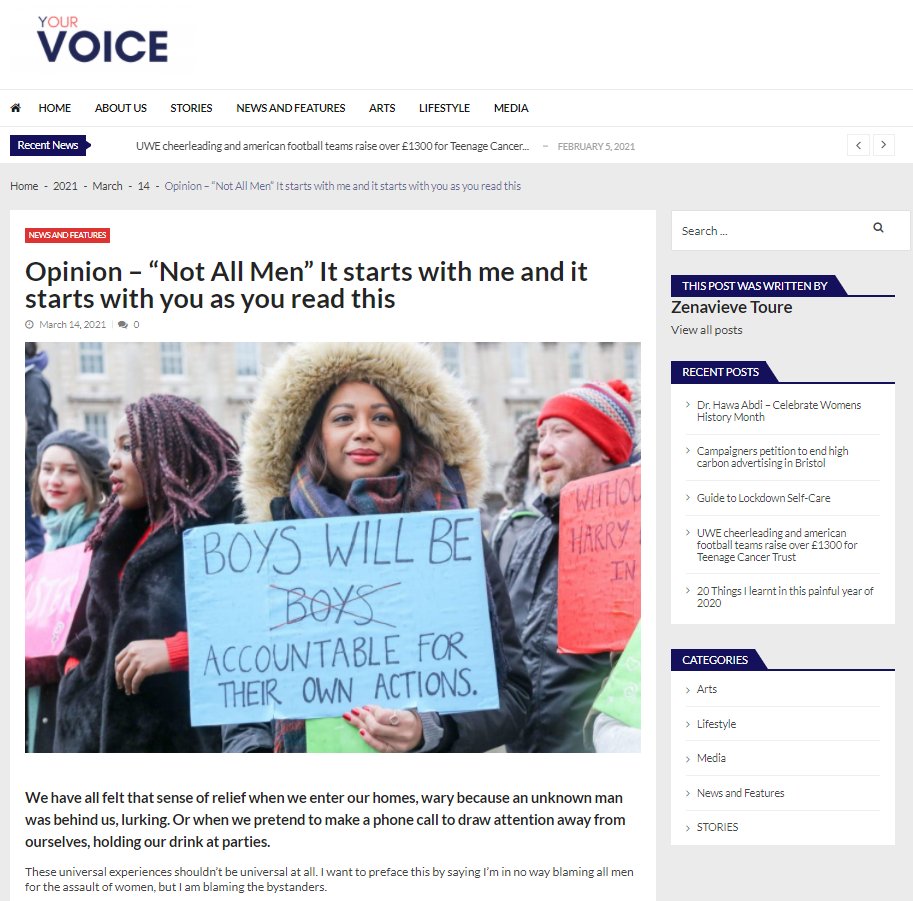 “Not All Men”, It starts with me and it starts with you as you read this - Opinion piece written by <a href="/zenatouree/">zena// #neveragain</a> on the Your Voice website. 

DM us to publish your articles today

uwejournalismsociety.com/2021/03/15/opi…