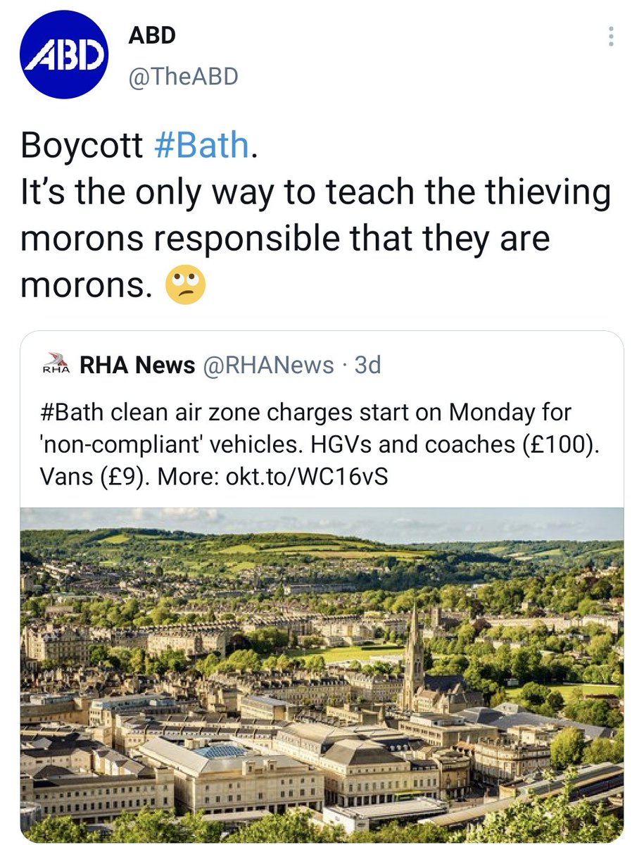 Bath doesn't want us to pollute their air and has a new scheme to stop people doing so?

We know what'll show them, we won't drive our polluting vehicles into Bath 🤣