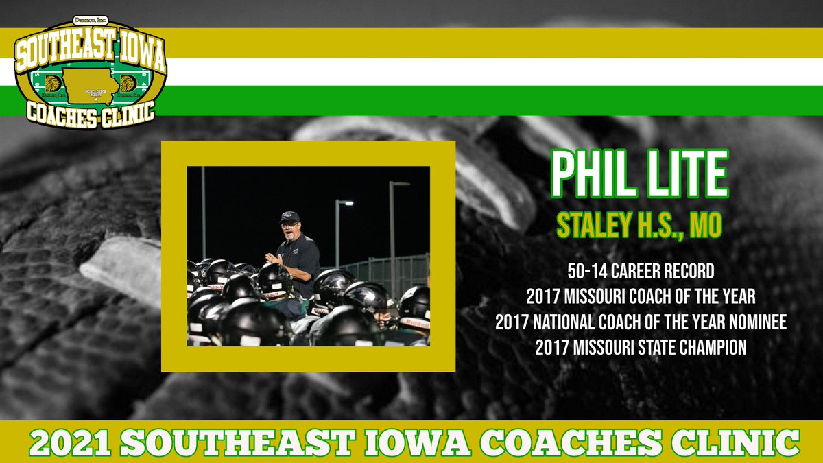 It is a big-time honor to have <a href="/Coach_Lite/">Phil Lite</a> speaking this year!  Coach Lite and his <a href="/StaleyFootball/">Staley Football</a> program have been the standard of excellence for several years in the state of Missouri.  Coach Lite is going to take us through his team's game week prep.

seiowafootballclinic.com