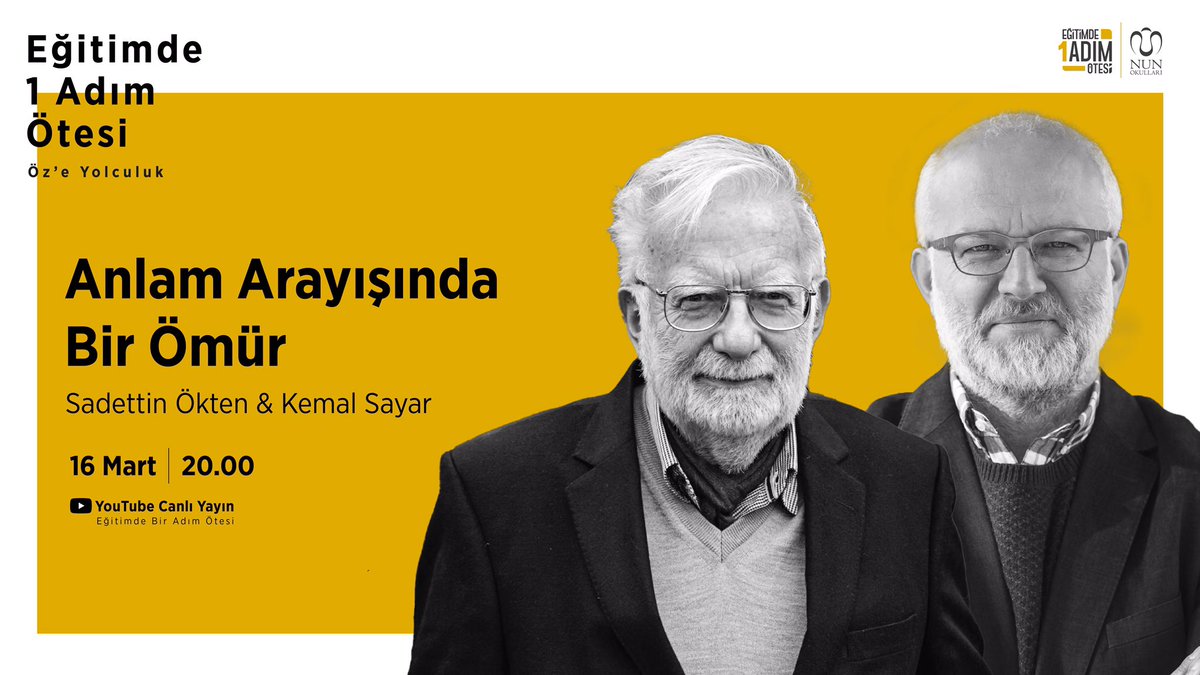 Yaşadığımız hayatın farkında olmak, özümüze, değerlerimize ve medeniyetimize yolculuk yapmak düşüncesiyle yola çıktığımız Eğitimde Bir Adım Ötesi söyleşilerinin ilkinde Prof. Dr. Kemal Sayar ve Prof. Dr. Sadettin Ökten’i konuk ediyoruz. <a href="/mkemalsayar/">Kemal Sayar</a> <a href="/SadettinOkten/">Sâdettin Ökten ile Gönül Sadası</a>