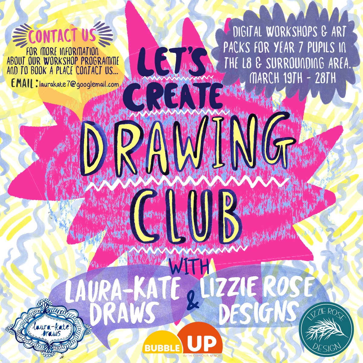 Liverpool artist <a href="/LauraKateDraws/">Laura-Kate Draws</a> is running a series of FREE creative workshops for local children

Digital workshops &amp; art packs for year 7 pupils in the #Toxteth &amp; surrounding area 19-28 March

Supported by Bubble Up &amp; <a href="/CuriousMindsNW/">Curious Minds</a> 

Enquire here: ow.ly/R3ce50DZ3tl