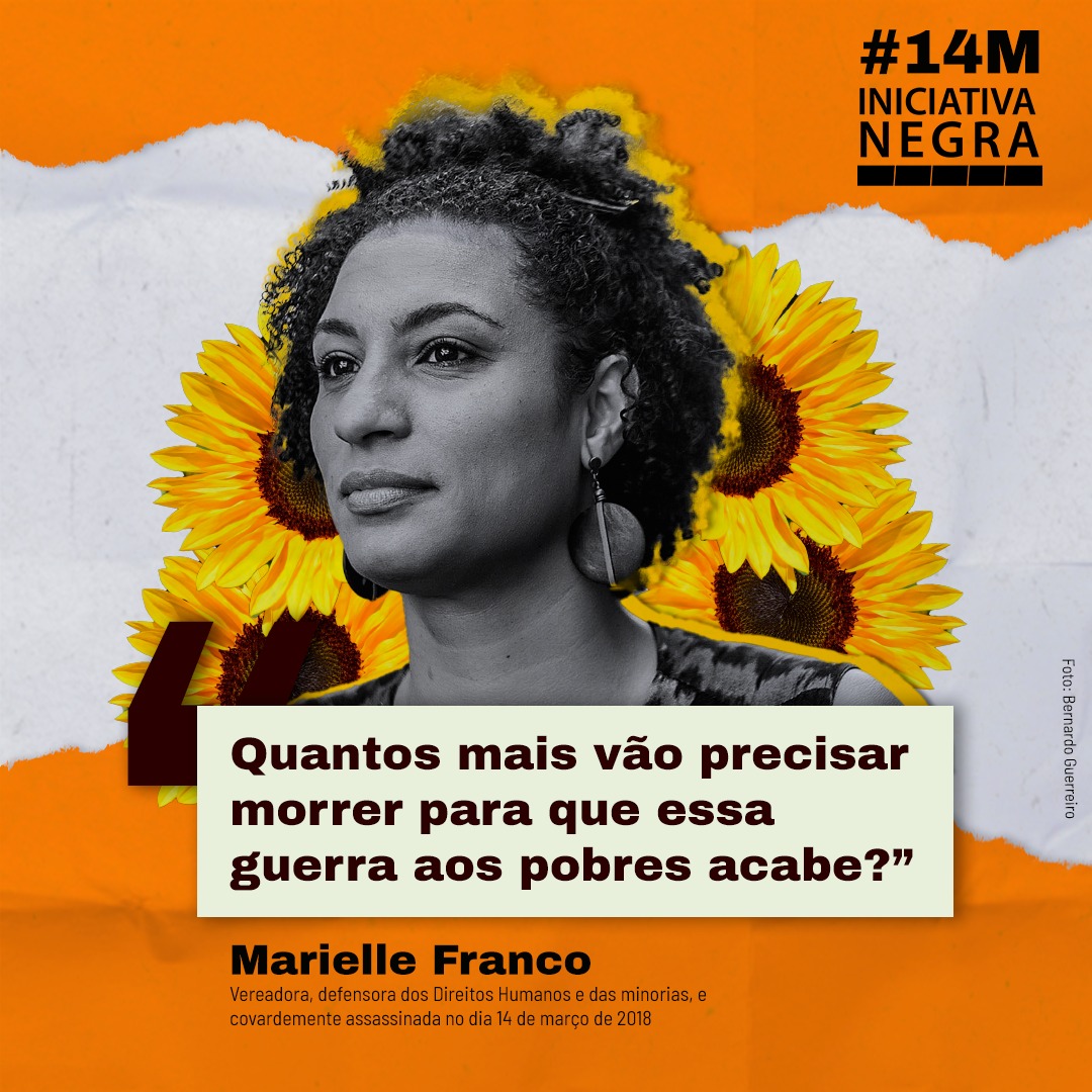 🌻 #14M #MARIELLEEANDERSONPRESENTES ✊🏾
#Repost <a href="/iniciativanegra/">Iniciativa Negra por uma Nova Política de Drogas</a> 
🗓️ El 14 de Marzo del 2018, la concejala por Rio de Janeiro 🇧🇷 Marielle Franco, mujer negra,periférica,madre, hija, lesbiana, trabajadora, con una trayectoria muy parecida a tantas otras mujeres negras, fue asesina.