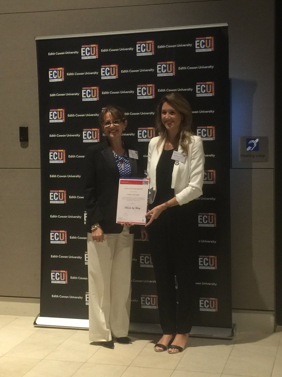 ProfBArmstrong's tweet image. ⁦@EdithCowanUni⁩ prize-giving tonight Honours student Deborah McLeay received the #TavistockTrustforAphasiaStudentPrize for excellence in #AphasiaResearch &amp;amp; practice. Supervisor ⁦@ErinGodecke⁩ presented the award on behalf of the Trust.
