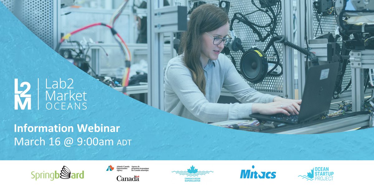 SBAtlantic's tweet photo. Don't miss our FREE #Lab2MarketOceans info session happening tomorrow morning at 9AM ADT!

This webinar will explain the application process, team makeup, funding, and overall goals of our upcoming @Lab2MarketCA Oceans Program! 🌊

Register here: https://t.co/HKmIxzX9iC https://t.co/UPPE87yDMh
