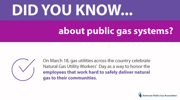 APGA's tweet photo. Did you know... On March 18, gas utilities across the country celebrate Natural Gas Utility Workers’ Day as a way to honor the employees that work hard to safely deliver #naturalgas to their communities. #knownaturalgas #dyk https://t.co/JLqVgNhXnz