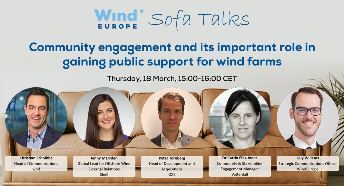 WindEuropeEvent's tweet photo. 🧐In this week's webinar, we'll explore... 

🔹how #windenergy developers involve communities during the planning &amp; construction phases
🔹how they continue to support the community throughout the lifetime of the #windfarm

Join us this Thursday: https://t.co/ko2tGjEEkQ https://t.co/atwtrzIgyO