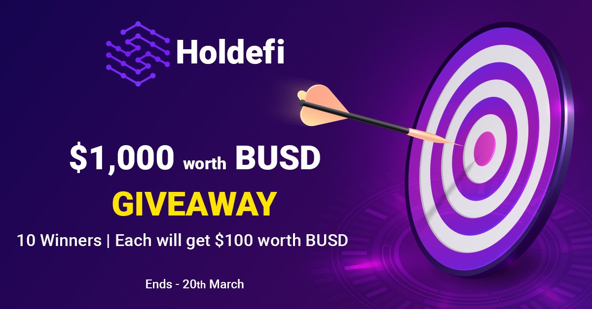 Celebrating #Holdefi upcoming #BSC Cross-chain Bridge Giveaway 🥳

$1,000 worth BUSD #GIVEAWAY
10 Lucky Winners will get $100 worth BUSD Each

✅ Follow <a href="/holdefi/">holdefi</a> &amp; <a href="/BNBSwap/">BNB Swap</a>
✅ Like &amp; Retweet
✅ Tag 3 Friends
✅ Comment your #BSC Wallet Address

#BinanceSmartChain #BNB #HLD #DeFi