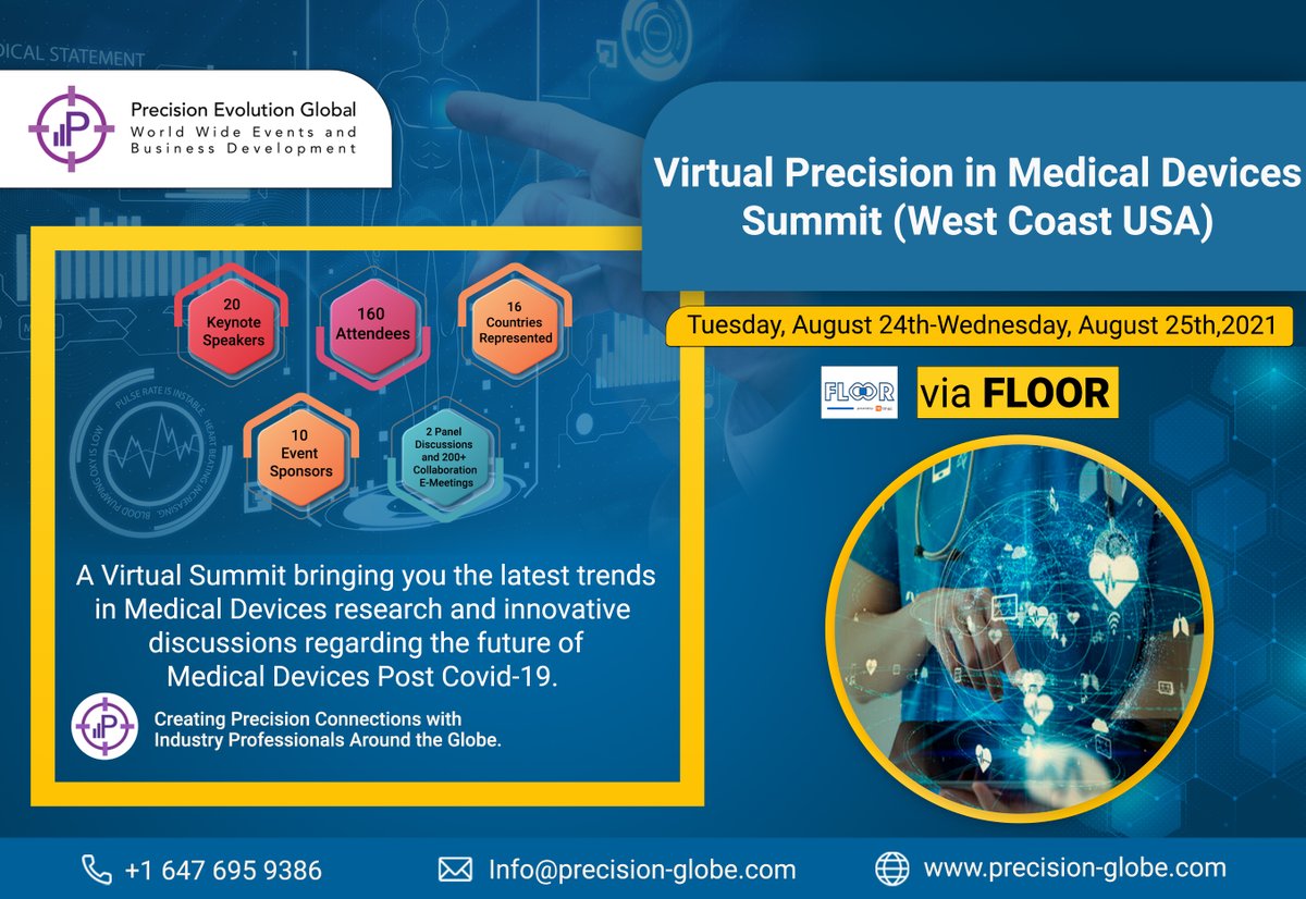 PrecisionEvolu1's tweet photo. We are excited to announce our #VIRTUALPMD series is heading to the #WestCoast Audience on August 24th-25th!

#MedicalDevices #MedicalDeviceCRO #LifeSciences #Healthcare #Tech #AI #MachineLearninig #ClinicalTrials #VirtualSummit #THirdWave #MedicalDeviceDesign #DeviceTrials https://t.co/FzydiOYdNh