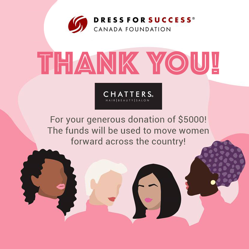 Thank you to <a href="/ChattersHair/">Chatters Hair Salons</a> and all who participated in their #IWD2021 fundraiser for us! $5000 was raised and will be used to assist women through the programs offered by our affiliates across Canada! #gratitude #nonprofit #movingwomenforward