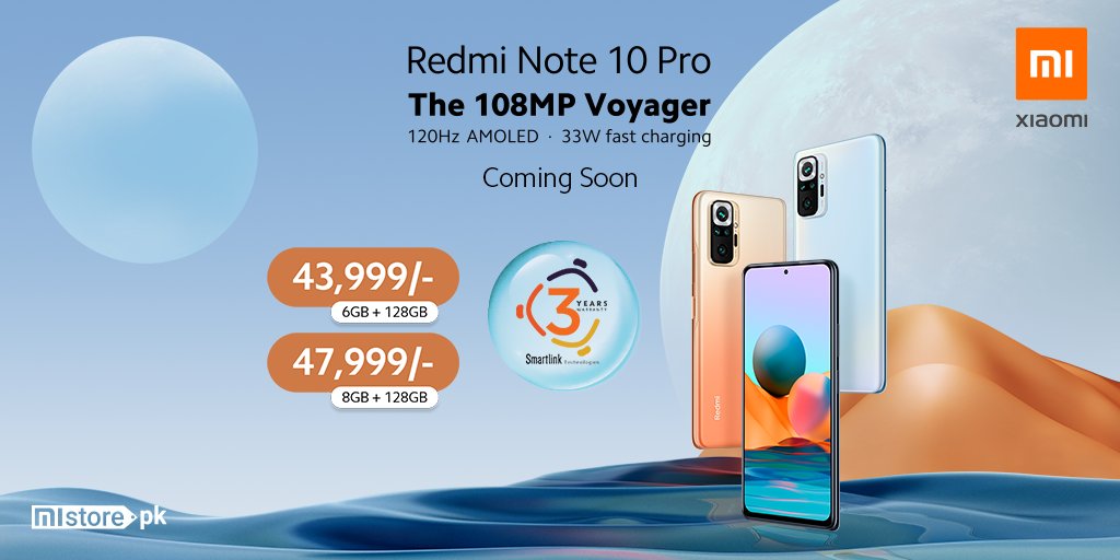 MistorePk's tweet photo. We know you all are waiting for Redmi Note 10 Pro. 

Be a little more patient, #The108MPVoyager will be available on https://t.co/NmLtUT9F8R very soon! 

Stay tuned with us: https://t.co/wVEAFgMPfg
#RedmiNote10Pro https://t.co/Yy7eEYHUR9