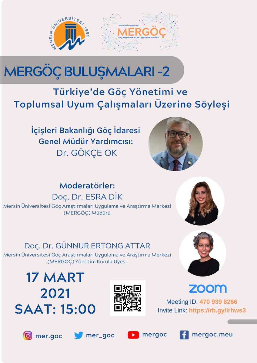 🏷️MERGÖÇ Buluşmaları -2..

17 Mart 2021 Çarşamba günü saat: 15.00'te çevrimiçi olarak düzenlenecek etkinliğin bu haftaki konuğu Göç İdaresi Genel Müdür Yardımcısı Dr. Gökçe OK. 

Önceden kayıt olmaksızın katılabileceğiniz link: 

🔗bit.ly/3bsTduG