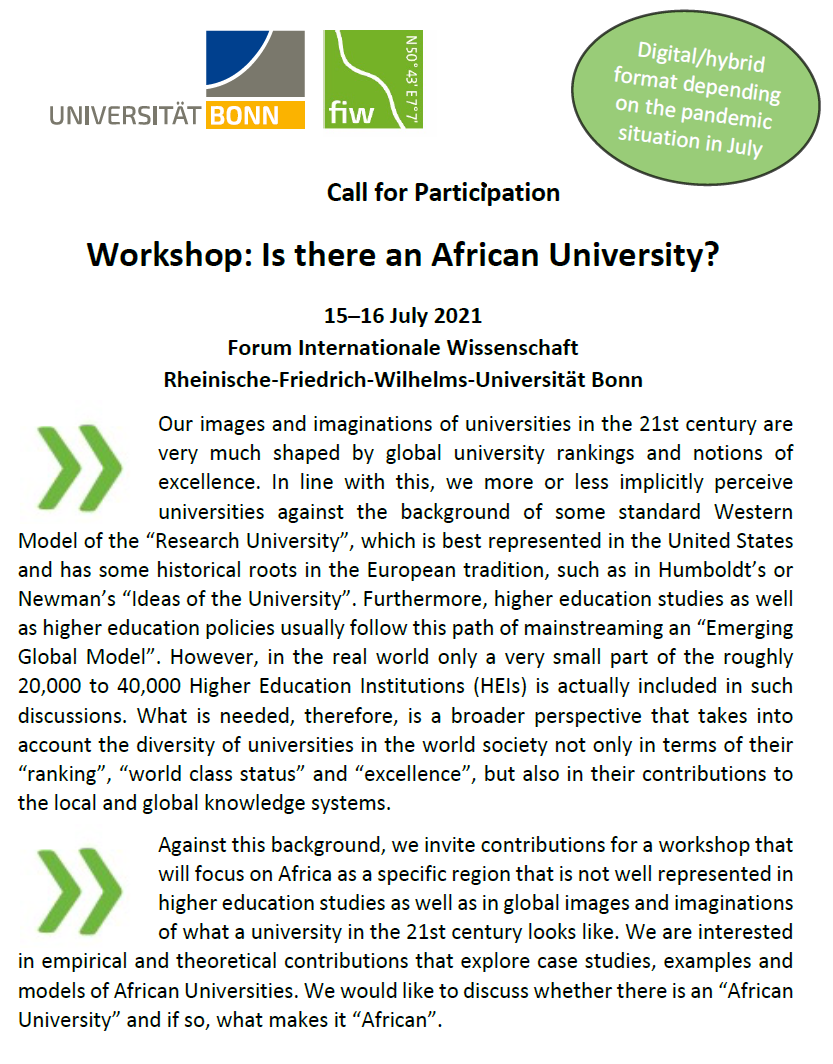 akwiho's tweet photo. Is there an African University? Check out this call for a workshop on universities in African contexts and higher education systems in Africa, co-organized by our member @unwrittencross https://t.co/Wi6WOnJXVZ