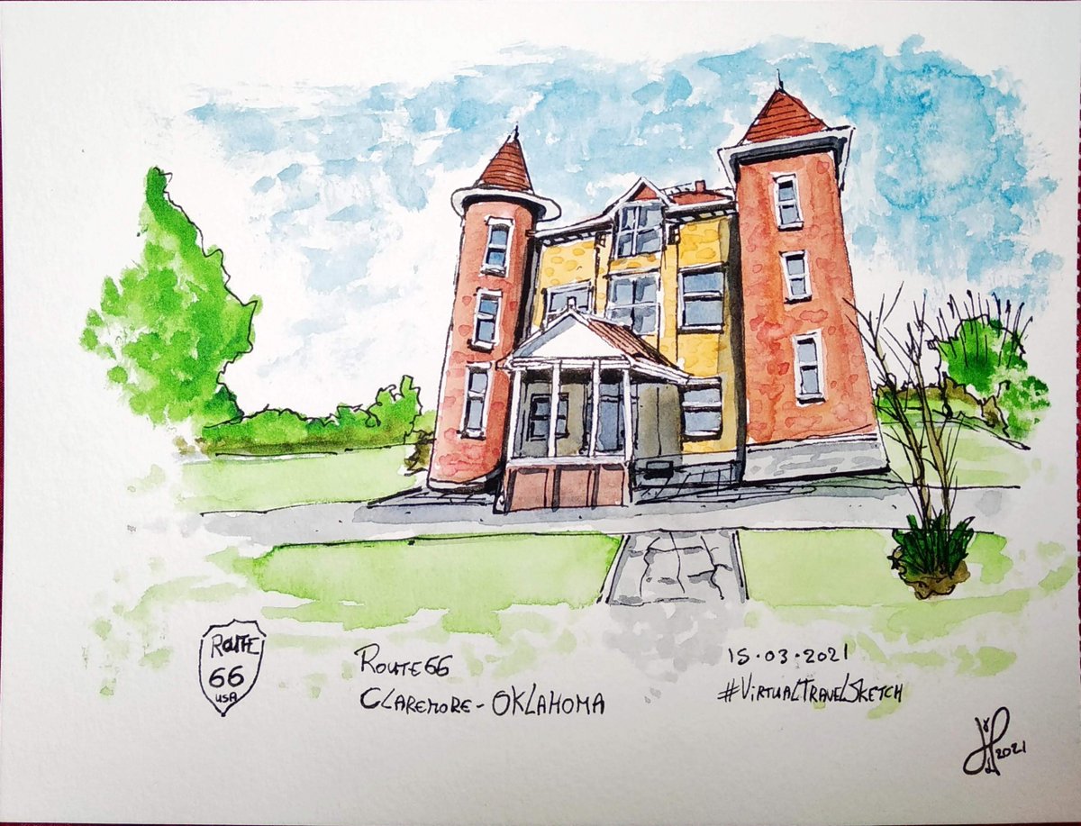 Hans_van_Leuven's tweet photo. VirtualTravelSketch: Historic Belvidere Mansion, Claremont, Oklahoma, Route 66 USA. #art #Claremore #drawing #ink #Oklahoma #painting #Route66 #schets #schetsen #sketching #Tekenen #TravelSketch #USA #USkVirtual #VirtualSketch #VirtualTravelSketch
https://t.co/ux1qH65WSL https://t.co/CnncnGndFt