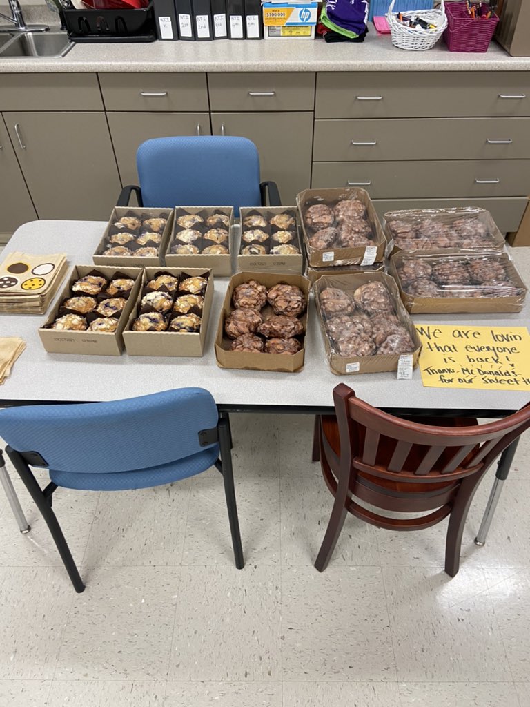 Thanks to Shepherdsville McDonald’s for donating sweet treats to our teachers this morning! <a href="/bcpsky/">BCPSky</a> <a href="/RESCubs/">Roby Elementary</a> celebrating all of our teachers and kiddos to be back in the building! #ourteachersrock #MovingForward