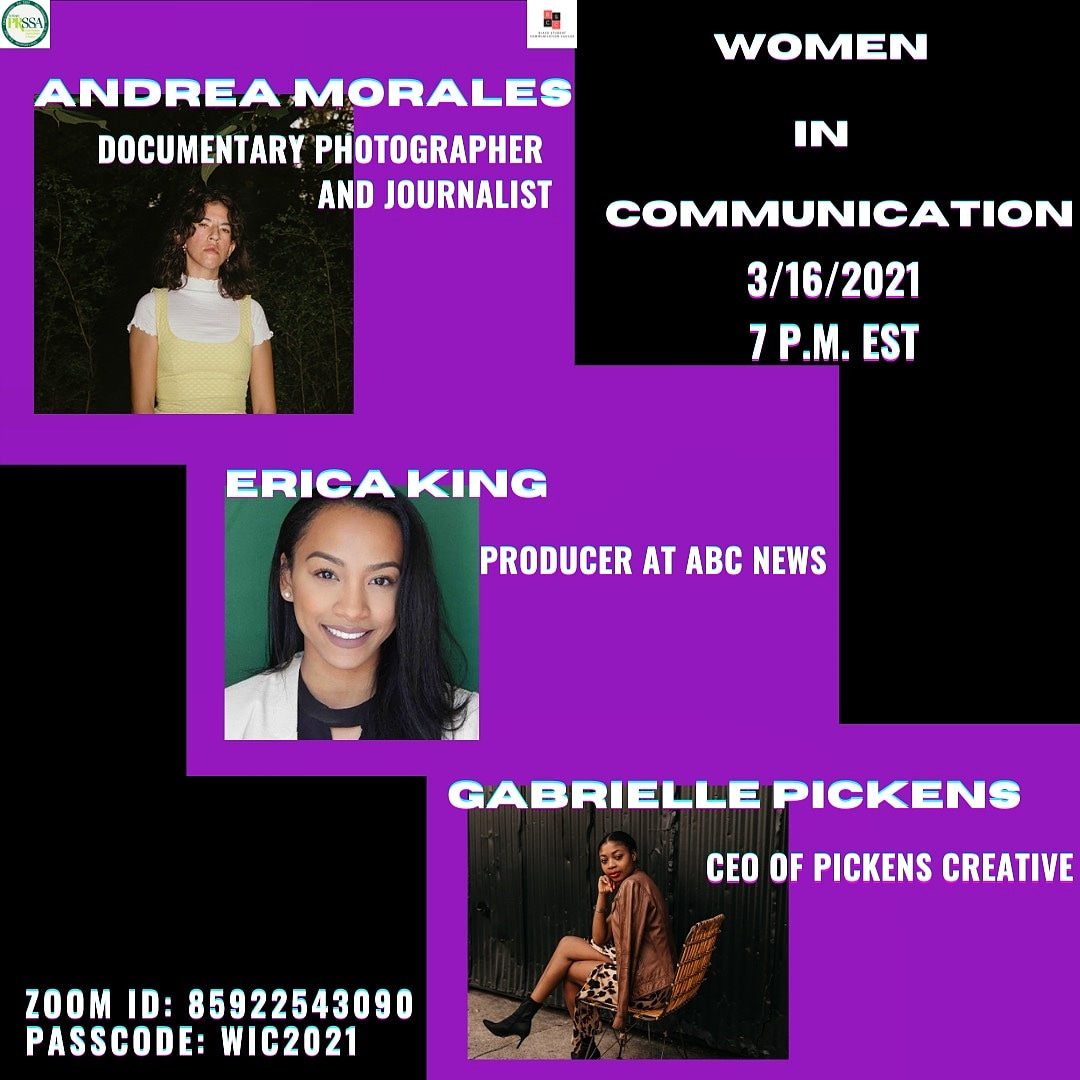 OU_BSCC's tweet photo. We are incredibly excited to introduce Andrea Morales, Erica King and Gabrielle Pickens as our panelists for our Women In Communication event! 

Join us on at 7 p.m. EST on 3/16/21 to hear these trailblazers share their experiences as professionals in the communications field. https://t.co/wiubEG4ROX