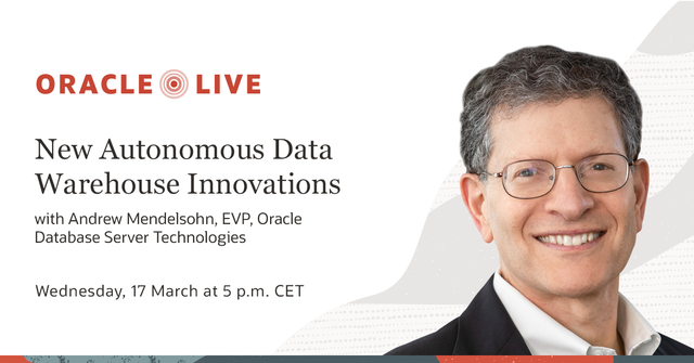 BellinzN's tweet photo. March 17 #OracleLive event Andrew Mendelsohn. Join us and take your data warehouse into the future. See how at @Oracle's: #database #Autonomous https://t.co/XoKPPjT2JA https://t.co/BtB0BUncmg
