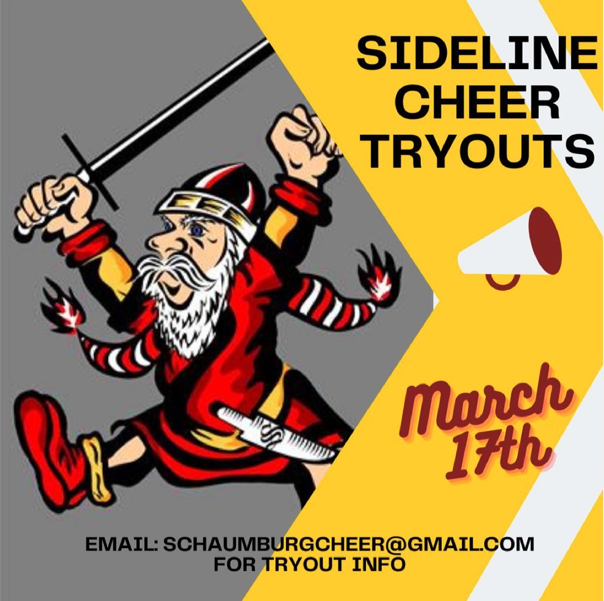 Sideline cheer tryouts are this WEDNESDAY. Are you joining us?! All ability levels are welcome. 
✔️ have your parent register you on Infinite Campus
💃wear tshirt, shorts, hair up in a pony, bow, and mask
💦 make sure to bring your own water
<a href="/Siegie_Saxon/">Schaumburg H. S.</a> <a href="/schaumburgsaxon/">Schaumburg Athletics</a>