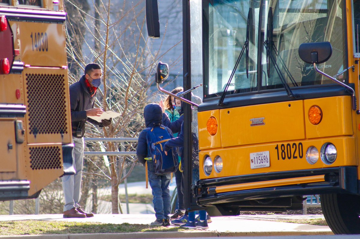 CaitlynnPeetz14's tweet photo. A few scenes from the morning as some MCPS students returned to schools for the first time in 367 days. 
What were they looking forward to most? 
• friends 
• the playground 
• riding the bus
• their teachers reading books to them in person https://t.co/jFakQGjRCr