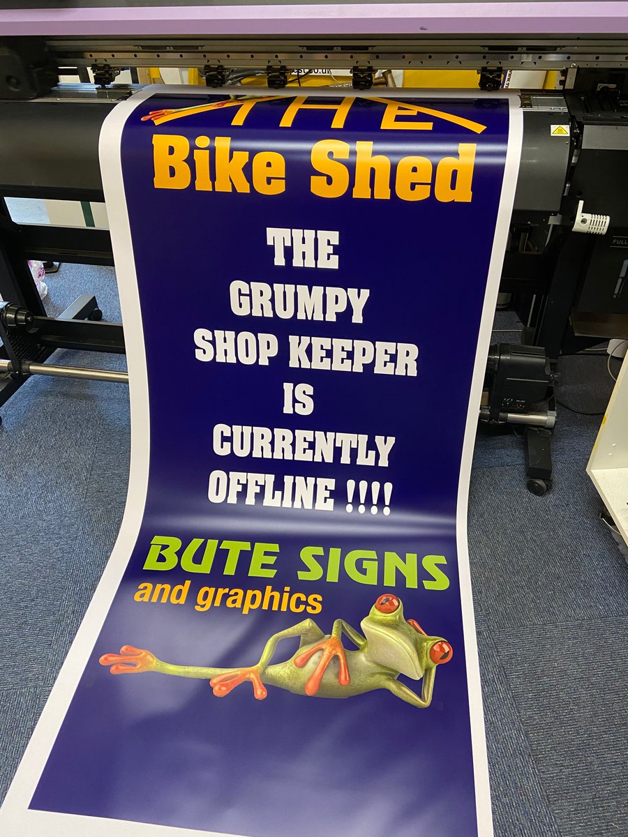 So to give us a little more privacy in the workshop we have been using an old pop up banner to block the view. Today we added a new print and it’s very relevant to us 😜 what do you think. #teambikeshed #supportlocal #open7daysforyou #teambutesigns