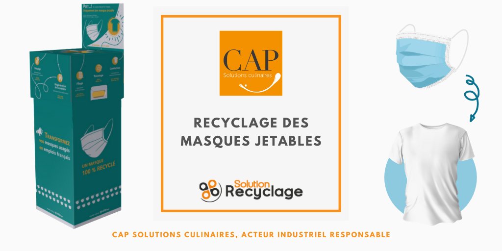 CAP_Culinaires's tweet photo. Pour que la solution du port du masque ne rime pas avec pollution, les équipes CAP mettent en place une box de #recyclage avec la société Solution Recyclage ♻️
Une initiative vertueuse qui permettra la fabrication de t-shirts via une filière 100% française. https://t.co/Jm5Gd5pjwe