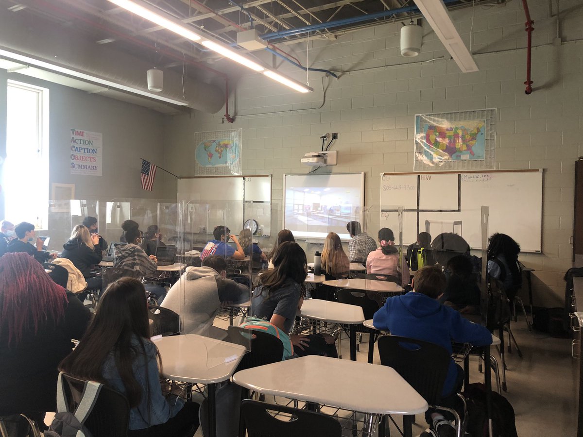 LMMSRocks's tweet photo. LMMS Future Mustangs! MVHS Principal, Mr. Higgenbottom and Counselors Ms. Thomas and Ms. Ryans brought T-shirts for the rising 9th graders and shared a video tour of the school! #lmmsrocks https://t.co/A644hEBUPm