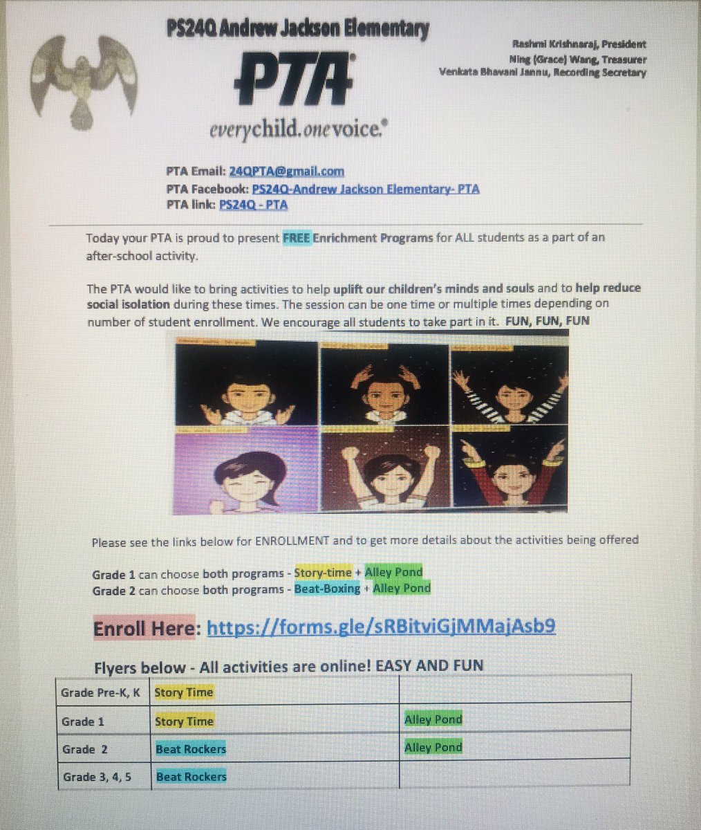 ps24_q's tweet photo. @ps24_q PTA continues its FREE online enrichment programs for all student as part of an after school activity. For more information, please go to our school website PTA webpage at https://t.co/n9xBJvdtzP https://t.co/tbTpoBFkdk