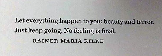 literlandweb1's tweet photo. "Deja que todo te pase, la belleza y el terror. Solo sigue adelante. Ningún sentimiento es definitivo”. 
Rainer Maria Rilke https://t.co/TZrDbbpjus