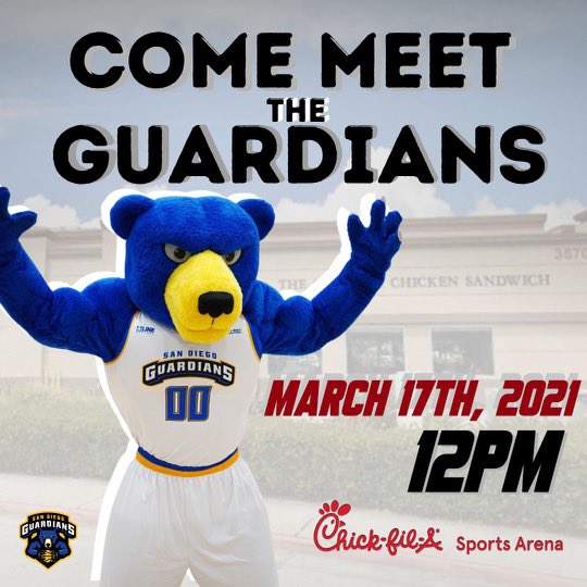 It’s a 🐻+🐮 Thang! We kickoff Training Camp hosting a 🏀 Meet &amp; Greet with our friends at <a href="/cfasportsarena/">CFA Sports Arena</a>
See you Wednesday at 12 noon. We’ll have delicious treats for those that stop by. 

#EatMoreChikin #CFASportsArena #Chickfila #PointLoma #SanDiego 
#TheSDGuardians