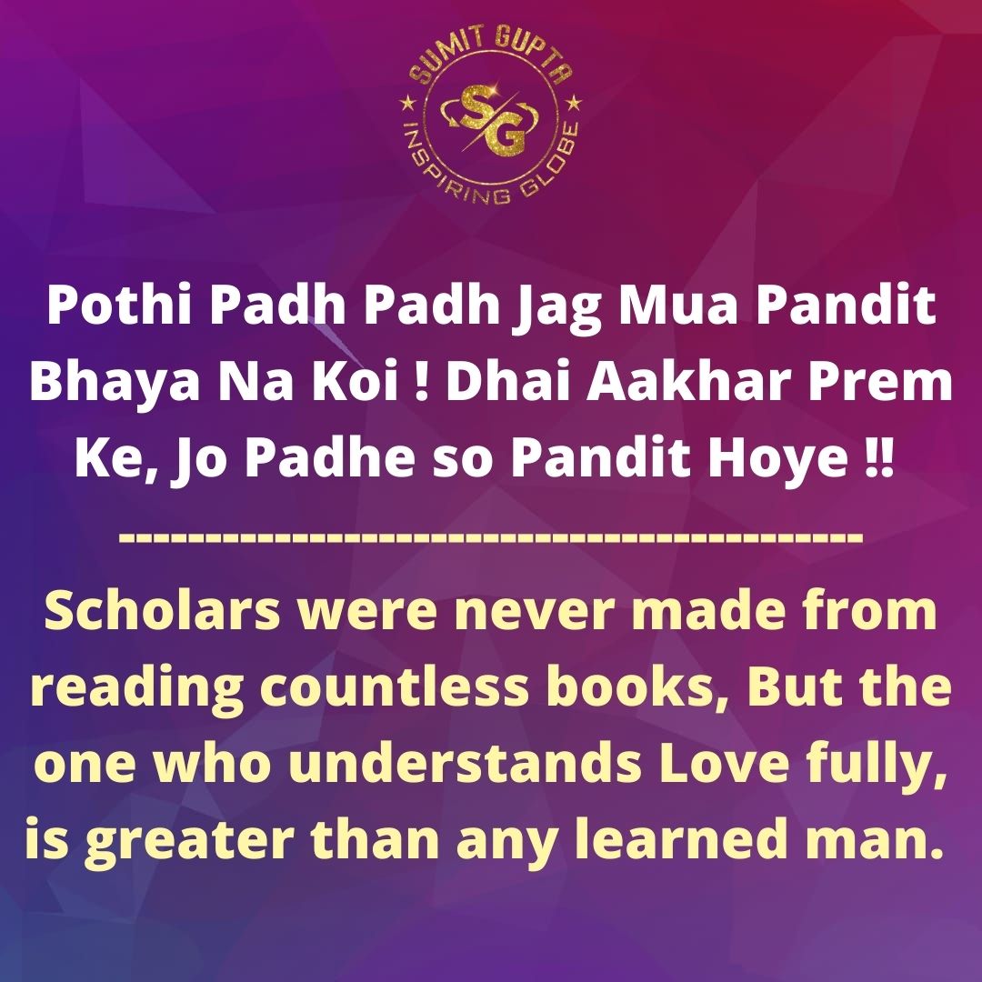 SumitGupta_No1's tweet photo. Scholars were never made from reading countless books, But the one who understands Love fully, is greater than any learned man. 
#dailyquote #dailyquotesforyou #quotes #quoteoftheday #dailymotivation #dailyinspiration #trending #SpiritualSunday #spirituality #spiritualawakening https://t.co/y3bKK2eUQ0