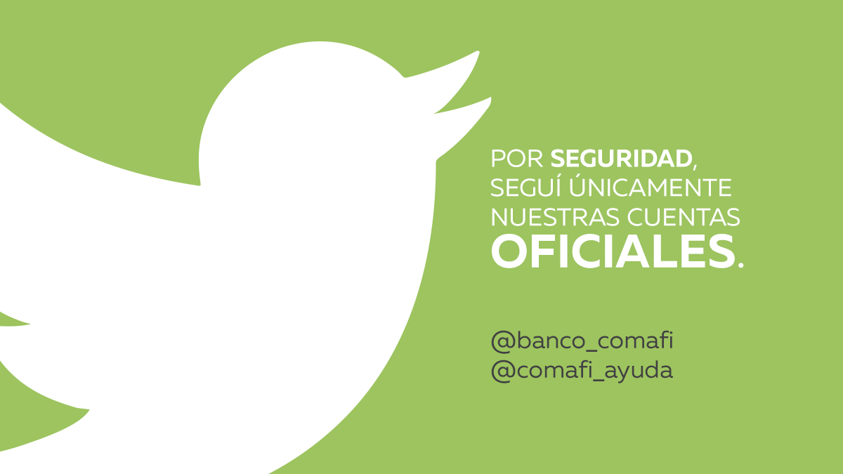 Banco_Comafi's tweet photo. Siempre que te contactes con nosotros, verificá que sean nuestras cuentas oficiales. Juntos podemos evitar fraudes y denunciar a los usuarios sospechosos.
Nuestras Cuentas oficiales en Twitter: @banco_comafi @comafi_ayuda
#BancoComafi #CuentasOficiales #Seguridad https://t.co/gDwvnmDscA