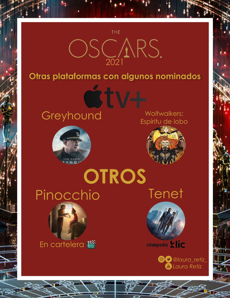 laura_retiz_'s tweet photo. 🔁 ¿Dónde ver a los nominados a los #Oscars?
Te dejo esta guía por plataforma para que armes el maratón🍿😉
Obvio no están todas las películas porque siempre tardan en llegar a latinoamerica
(Basado en lo que está disponible oficialmente en México hasta el momento) #OscarNoms 🔁 https://t.co/lawcB2M0eB