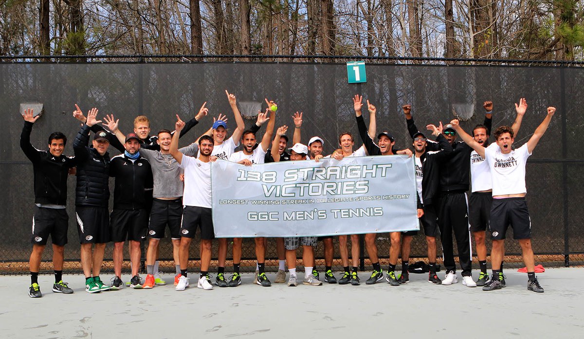 tgrason's tweet photo. Historic Win... 138 Straight Victories - @GGC_Tennis now owns the longest winning streak in college sports with over Cumberlands (KY). Congrats and let's keep it going! Go Grizzlies!  #GGCAthletics https://t.co/rVypVCDC3u