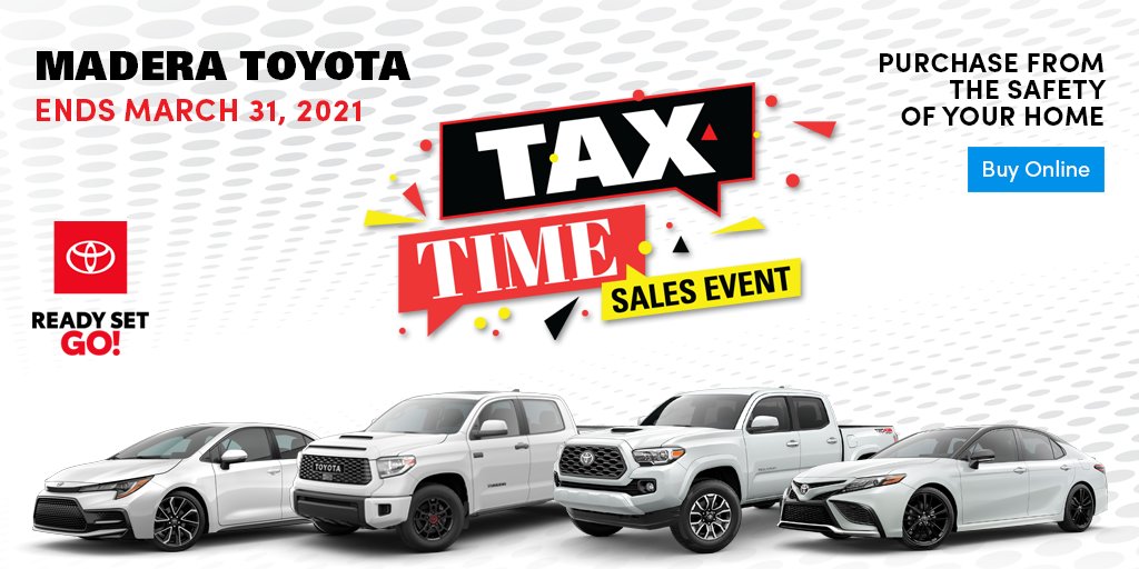 MaderaChevrolet's tweet photo. The Tax Time Sales Event is going on now with amazing new Chevrolet &amp; Pre-owned deals! Event ends March 31st. Hurry in before it's over! Shop now and BUY ONLINE: https://t.co/JPnOxs9GfR https://t.co/6XTn30bvgj