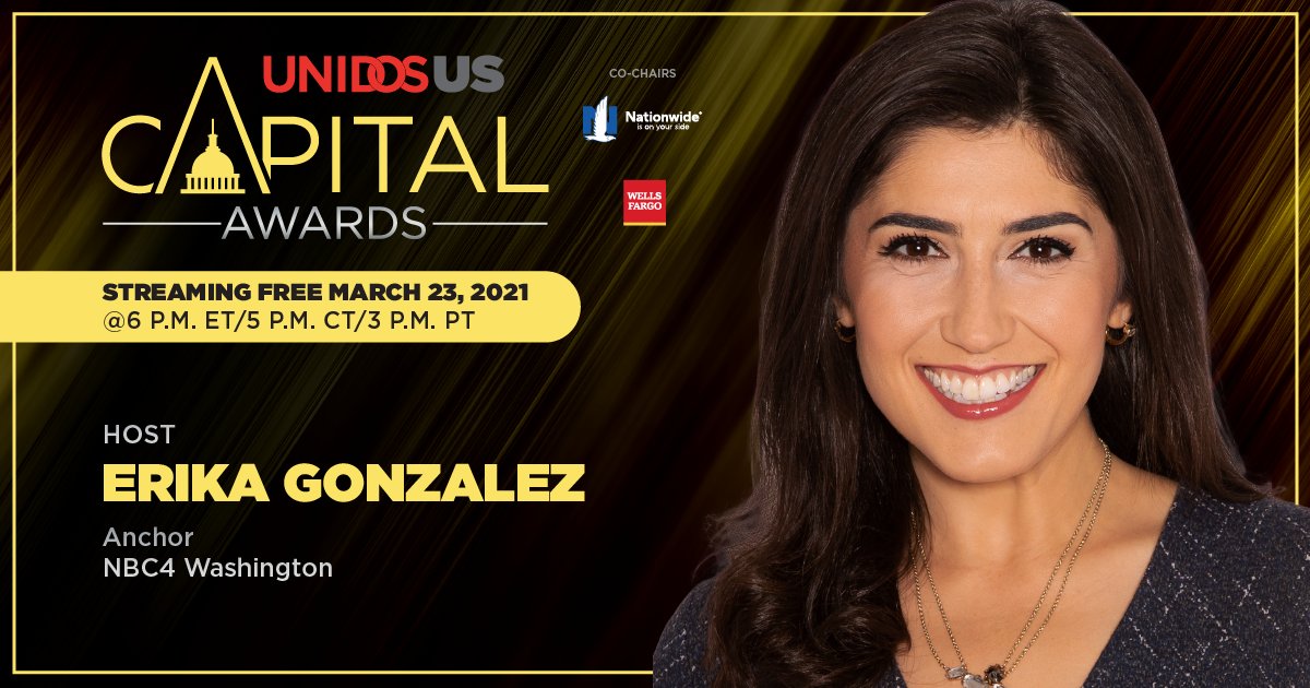 WeAreUnidosUS's tweet image. We’re counting down the days to our 2021 Capital Awards! We’ll be joined by @erika_news, Reverend Luis Cortés Jr., @salinas_ms and @JMurguia_Unidos, who will be sharing her president’s message. Register today!: capitalawards.unidosus.org #CapAwards21