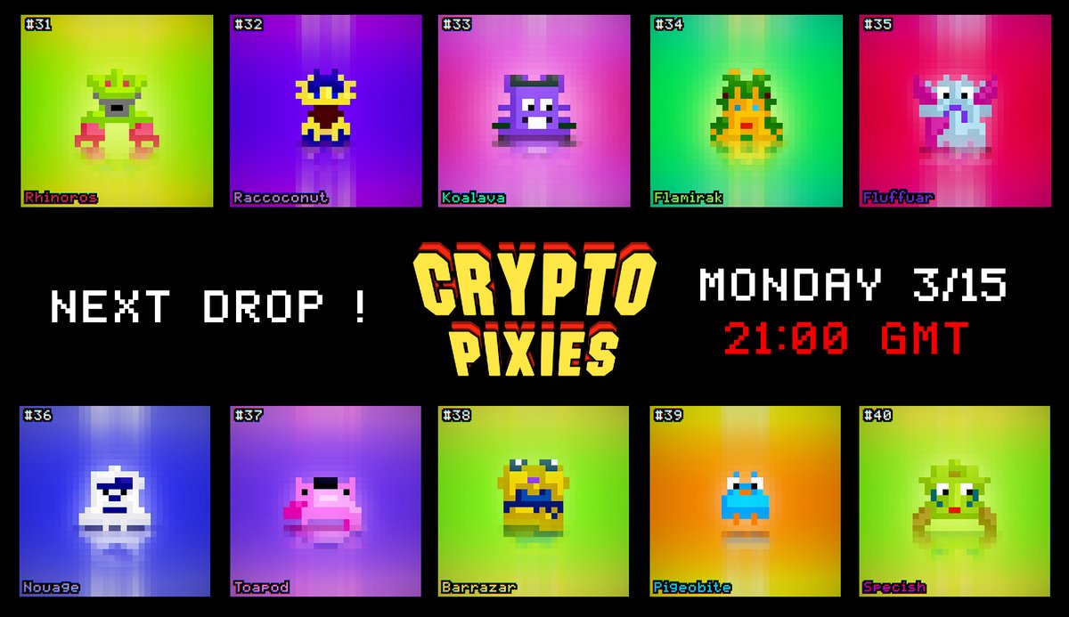 CryptoPixies's tweet photo. 🕰️ Next drop in less than 1 hour ! 🥳
🧙‍♂️ https://t.co/3FHCeLkxEo 🥰 https://t.co/3aQhCFkOWi