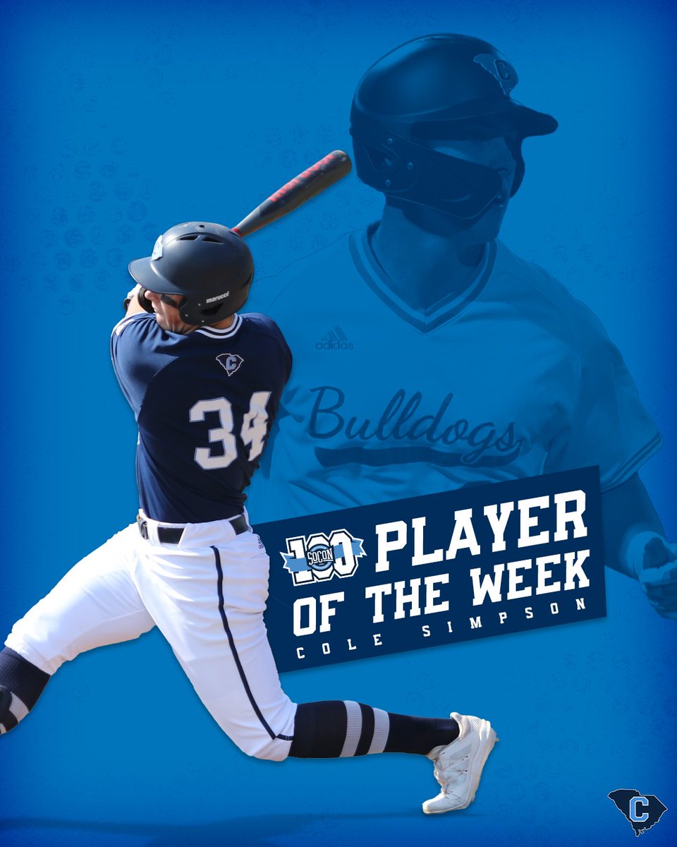 CitadelBaseball's tweet photo. Big week at the plate earned @Colesimp34 #SoConBSB Player of the Week honors!

#DogsOnTheRise https://t.co/99kMK5xcnS