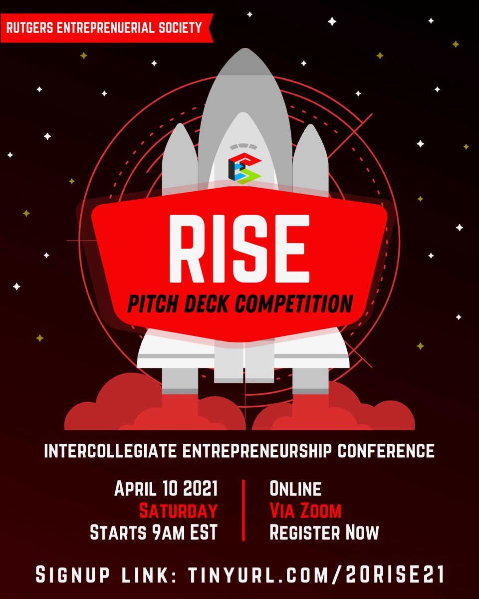 Join RES as we RISE together for the year's largest intercollegiate Rutgers entrepreneurship conference! RISE Fall 2021 is a one day conference and case competition on April 10th starting at 9am via Zoom. Be ready to pitch your own entrepreneurial venture and share your ideas!
